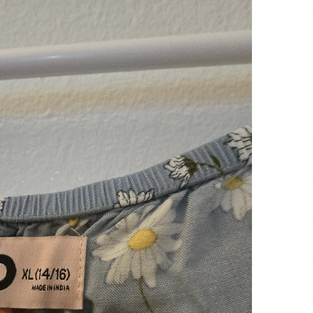 SO Goods For Life Girls‎ Blue Daisy Floral Tiered Puff Sleeve Dress XL 14/16